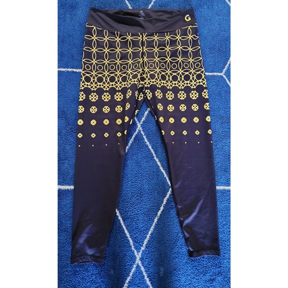 Grrrl Women's Geometric Shape Yellow & Blue Workout Leggings 47-54 XXL - Picture 1 of 8